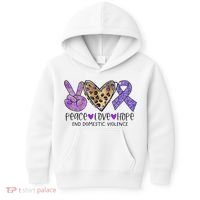 Peace Love Hope End Domestic Violence Awareness Kids Hoodie thumb 0