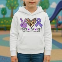 Peace Love Hope End Domestic Violence Awareness Kids Hoodie thumb 3