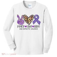 Peace Love Hope End Domestic Violence Awareness Kids Long Sleeve Shirt thumb 0