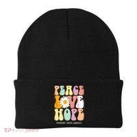 Peace Love Hope Pulmonary Fibrosis Awareness Gift Beanie thumb 0