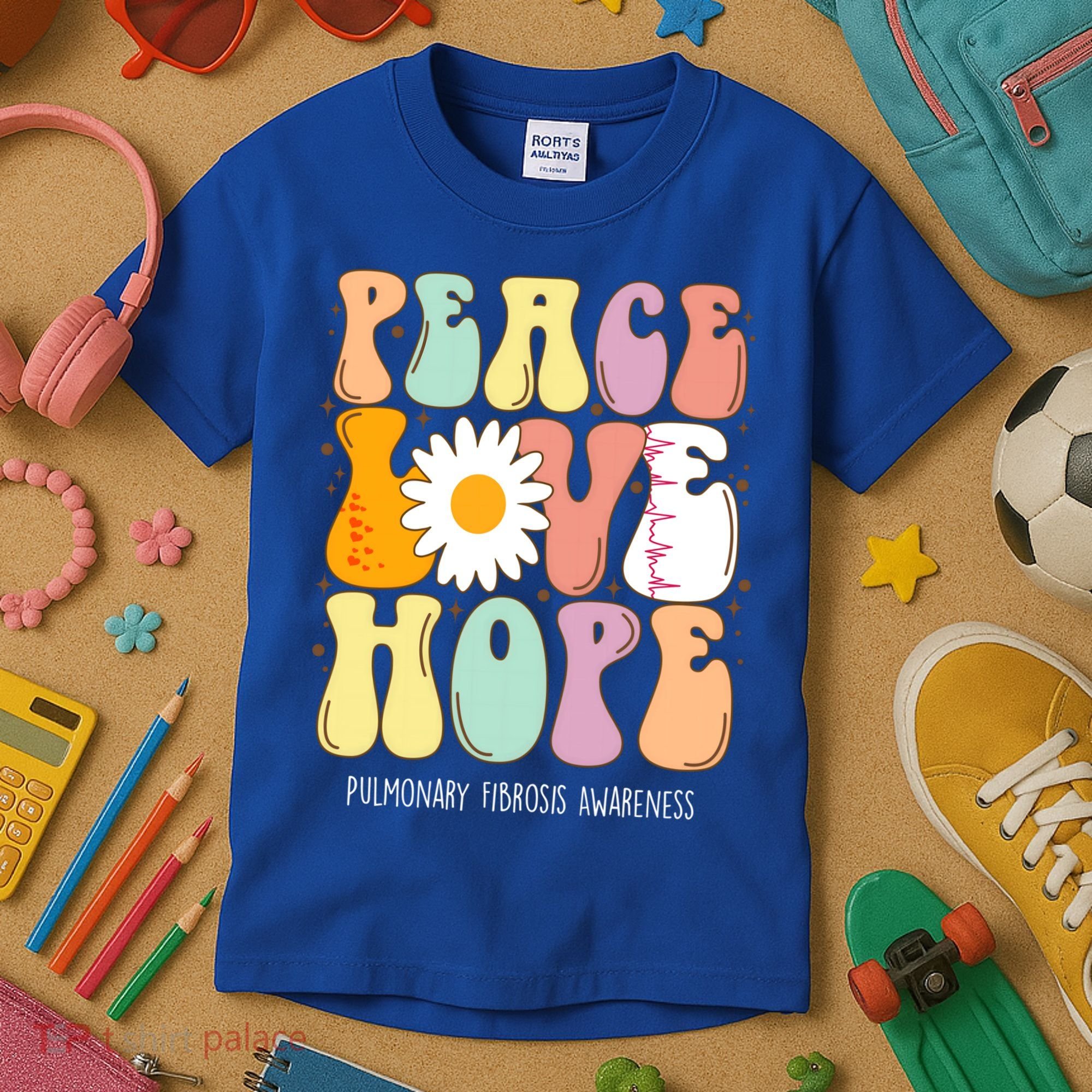 Peace Love Hope Pulmonary Fibrosis Awareness Gift Kids T-Shirt