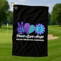 Peace Love Hope Suicide Prevention Awareness Golf Towel thumb 1