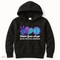 Peace Love Hope Suicide Prevention Awareness Kids Hoodie thumb 0