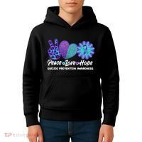 Peace Love Hope Suicide Prevention Awareness Kids Hoodie thumb 4