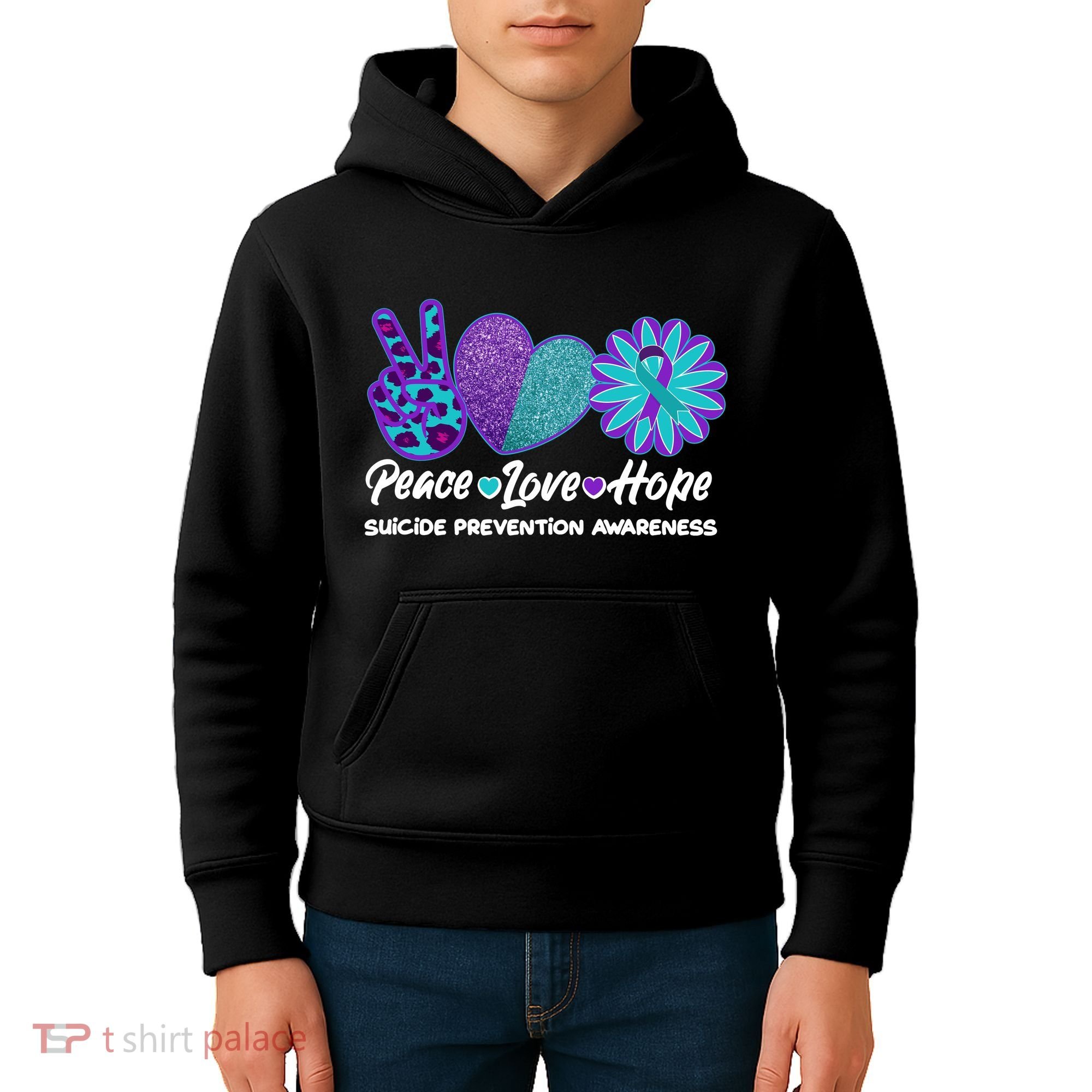 Peace Love Hope Suicide Prevention Awareness Kids Hoodie