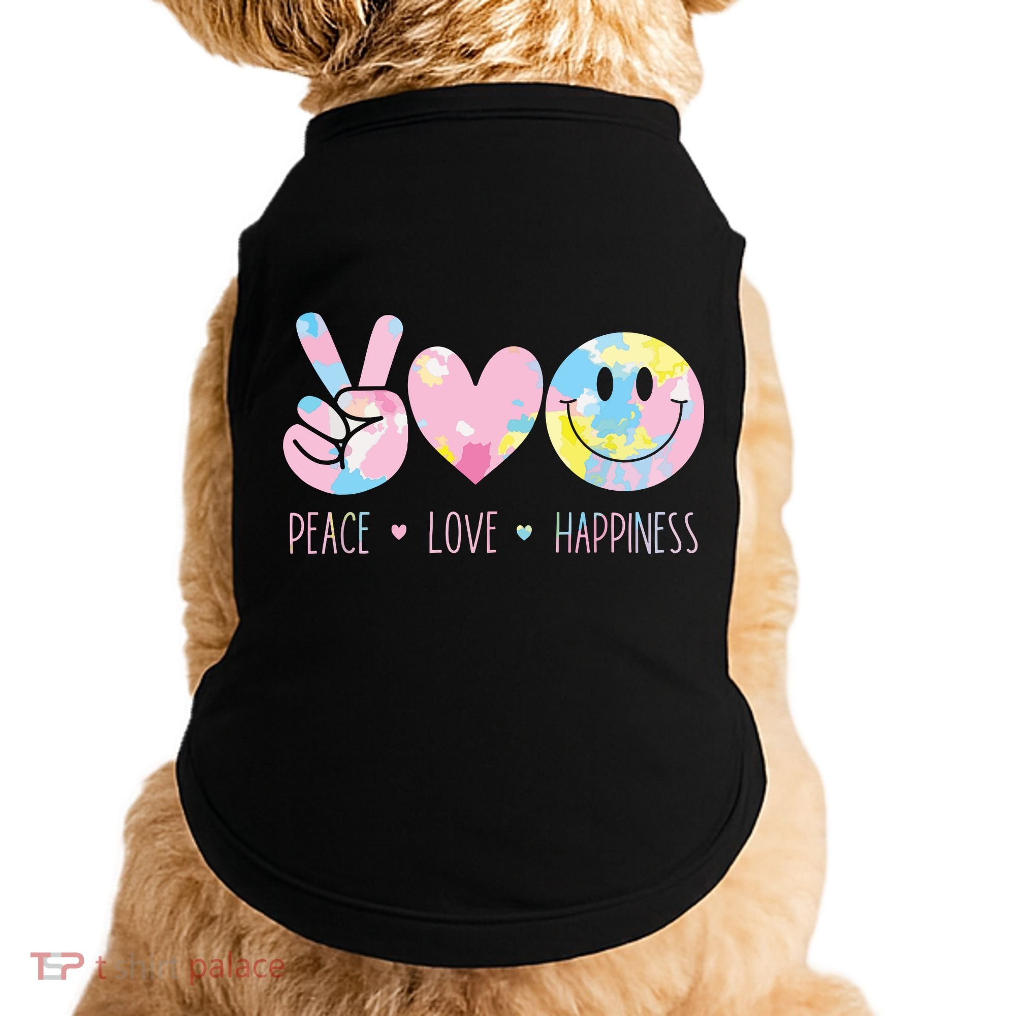 Peace Love Happiness Rainbow Tie Dye Smile Face Cute Doggie Tank