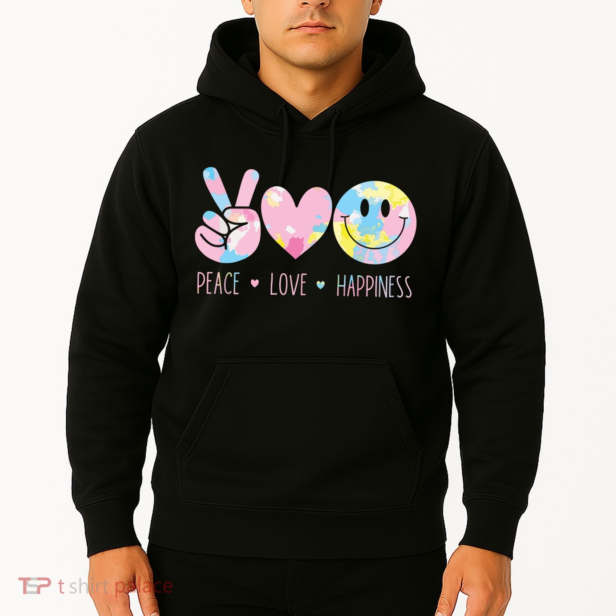 Peace Love Happiness Rainbow Tie Dye Smile Face Cute Hoodie