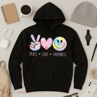 Peace Love Happiness Rainbow Tie Dye Smile Face Cute Hoodie thumb 3