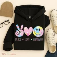Peace Love Happiness Rainbow Tie Dye Smile Face Cute Hoodie thumb 4