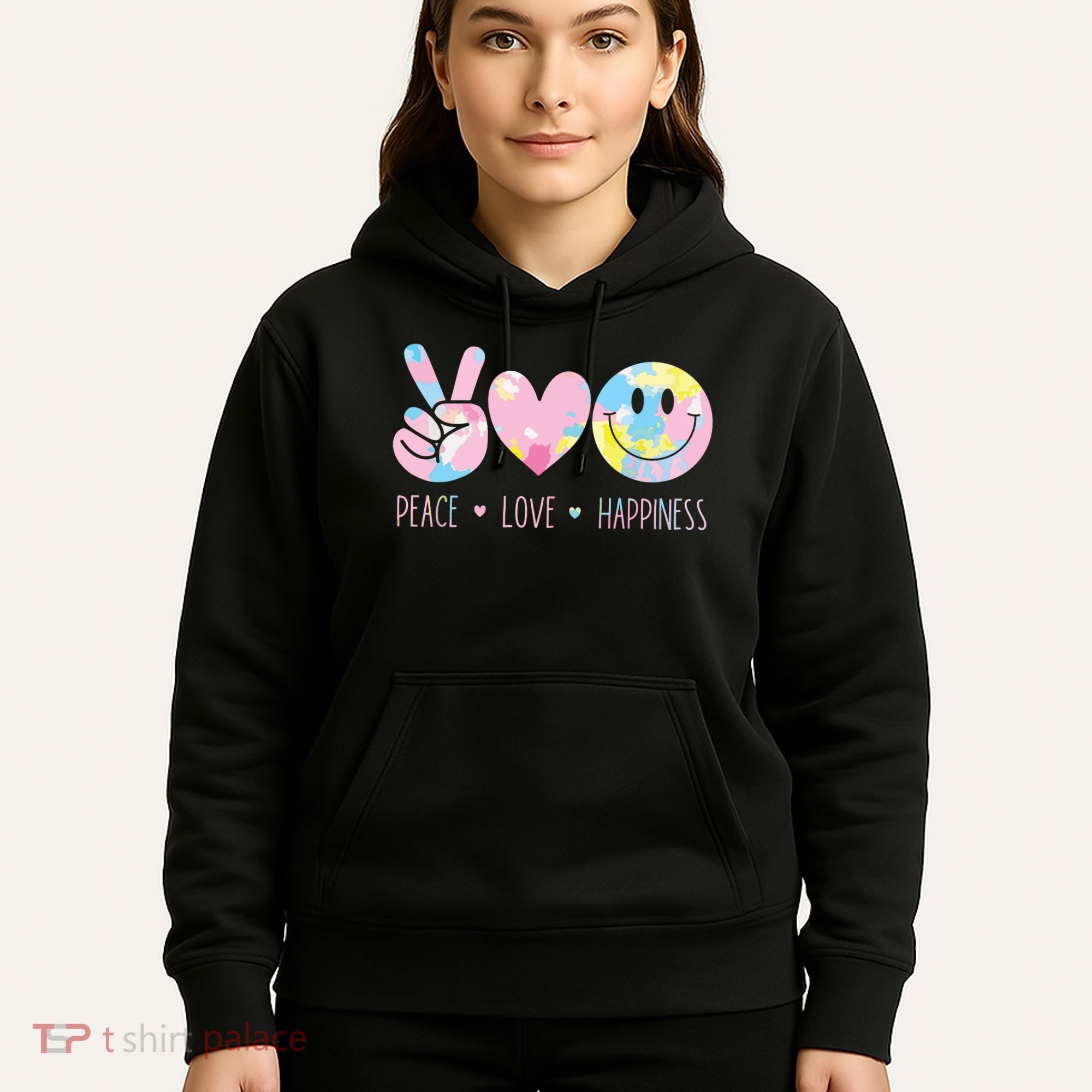 Peace Love Happiness Rainbow Tie Dye Smile Face Cute Hoodie