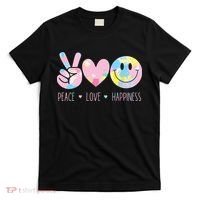 Peace Love Happiness Rainbow Tie Dye Smile Face Cute T-Shirt thumb 0