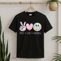 Peace Love Happiness Rainbow Tie Dye Smile Face Cute T-Shirt thumb 2