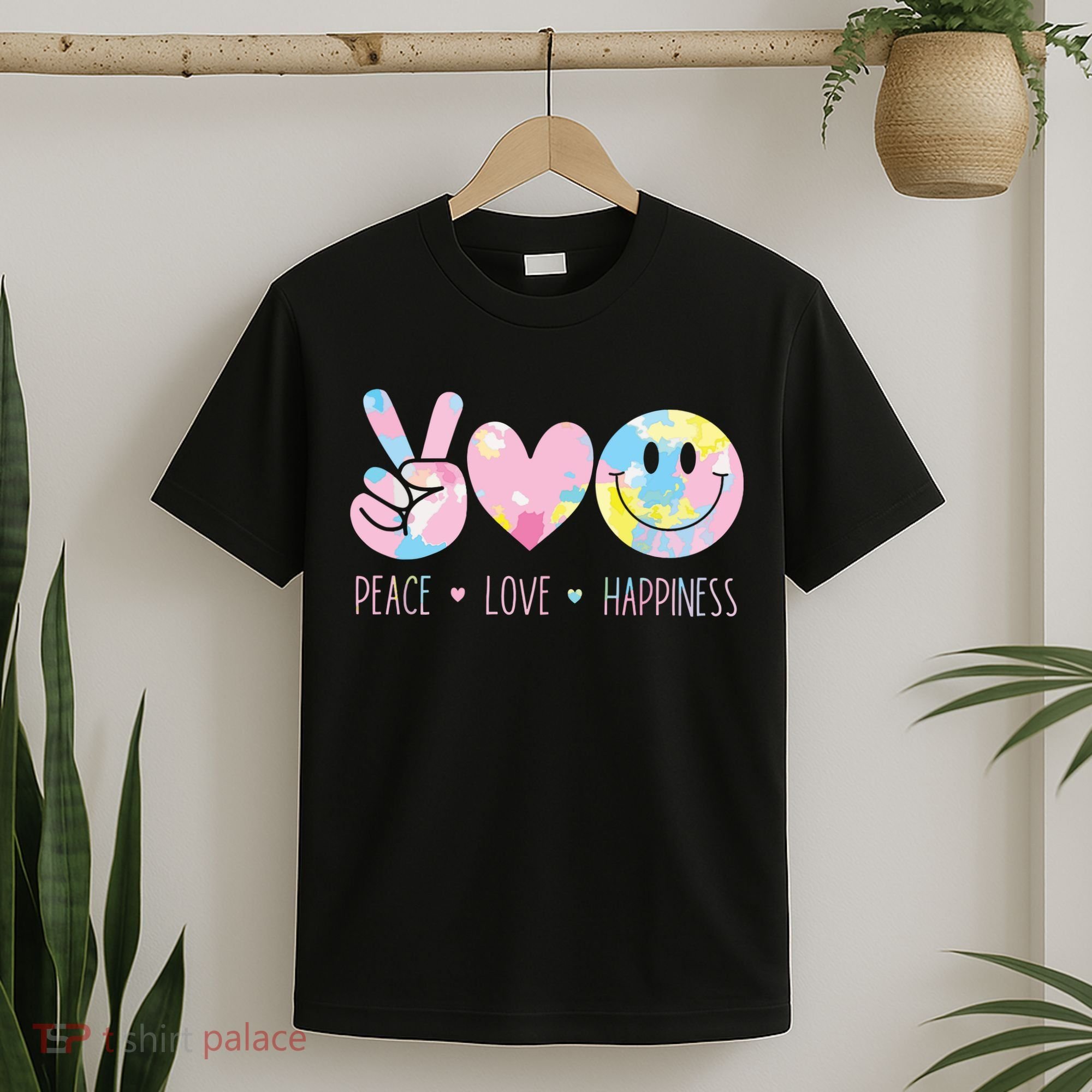 Peace Love Happiness Rainbow Tie Dye Smile Face Cute T-Shirt