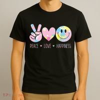 Peace Love Happiness Rainbow Tie Dye Smile Face Cute T-Shirt thumb 3