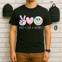Peace Love Happiness Rainbow Tie Dye Smile Face Cute T-Shirt thumb 6
