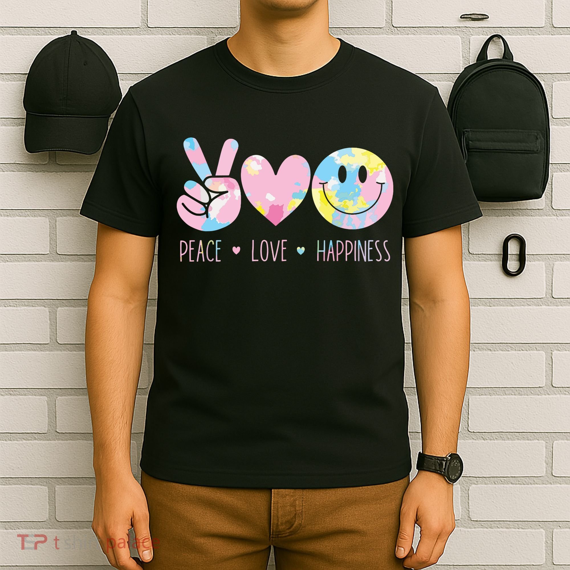 Peace Love Happiness Rainbow Tie Dye Smile Face Cute T-Shirt