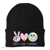 Peace Love Happiness Rainbow Tie Dye Smile Face Cute Beanie thumb 0