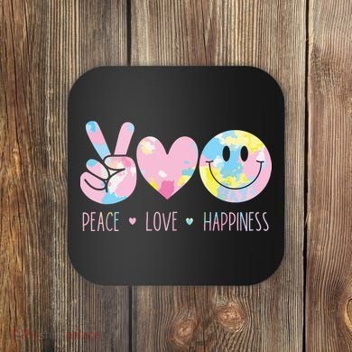 Peace Love Happiness Rainbow Tie Dye Smile Face Cute Coaster