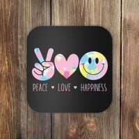 Peace Love Happiness Rainbow Tie Dye Smile Face Cute Coaster thumb 0