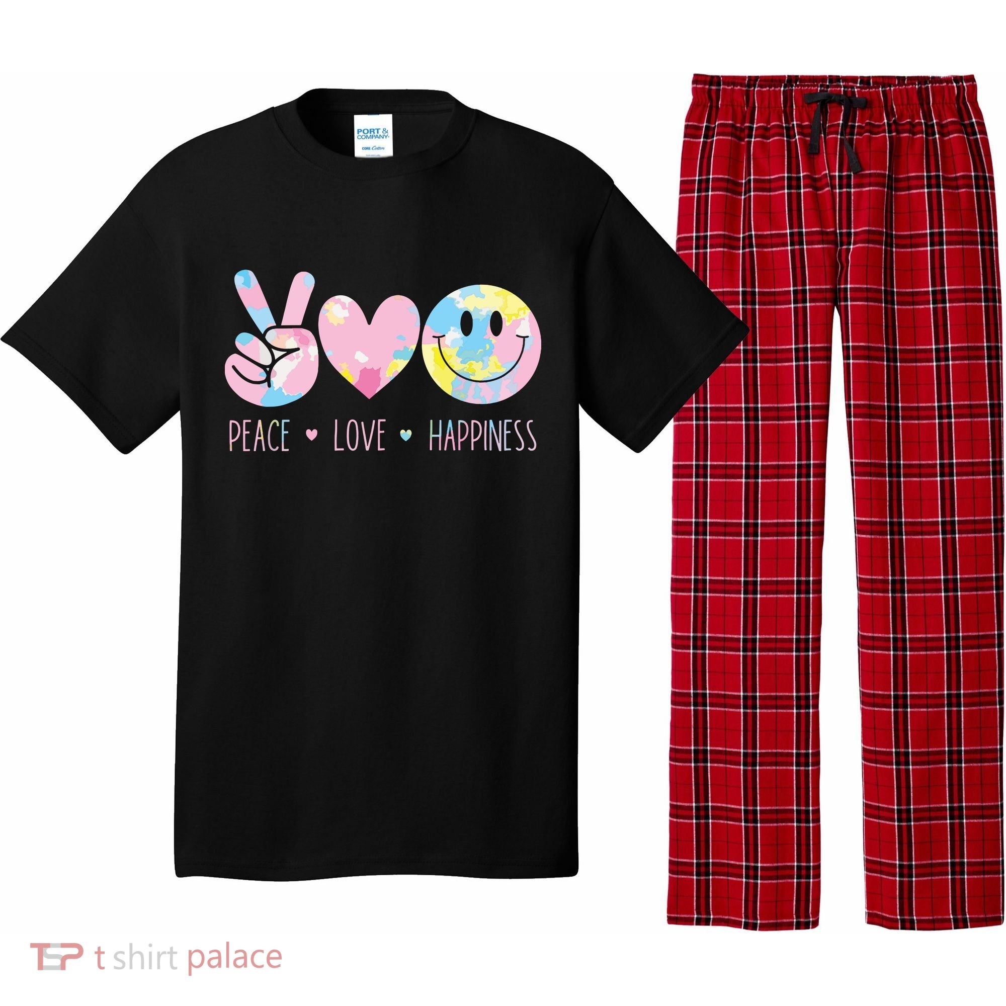 Peace Love Happiness Rainbow Tie Dye Smile Face Cute Pajama Set