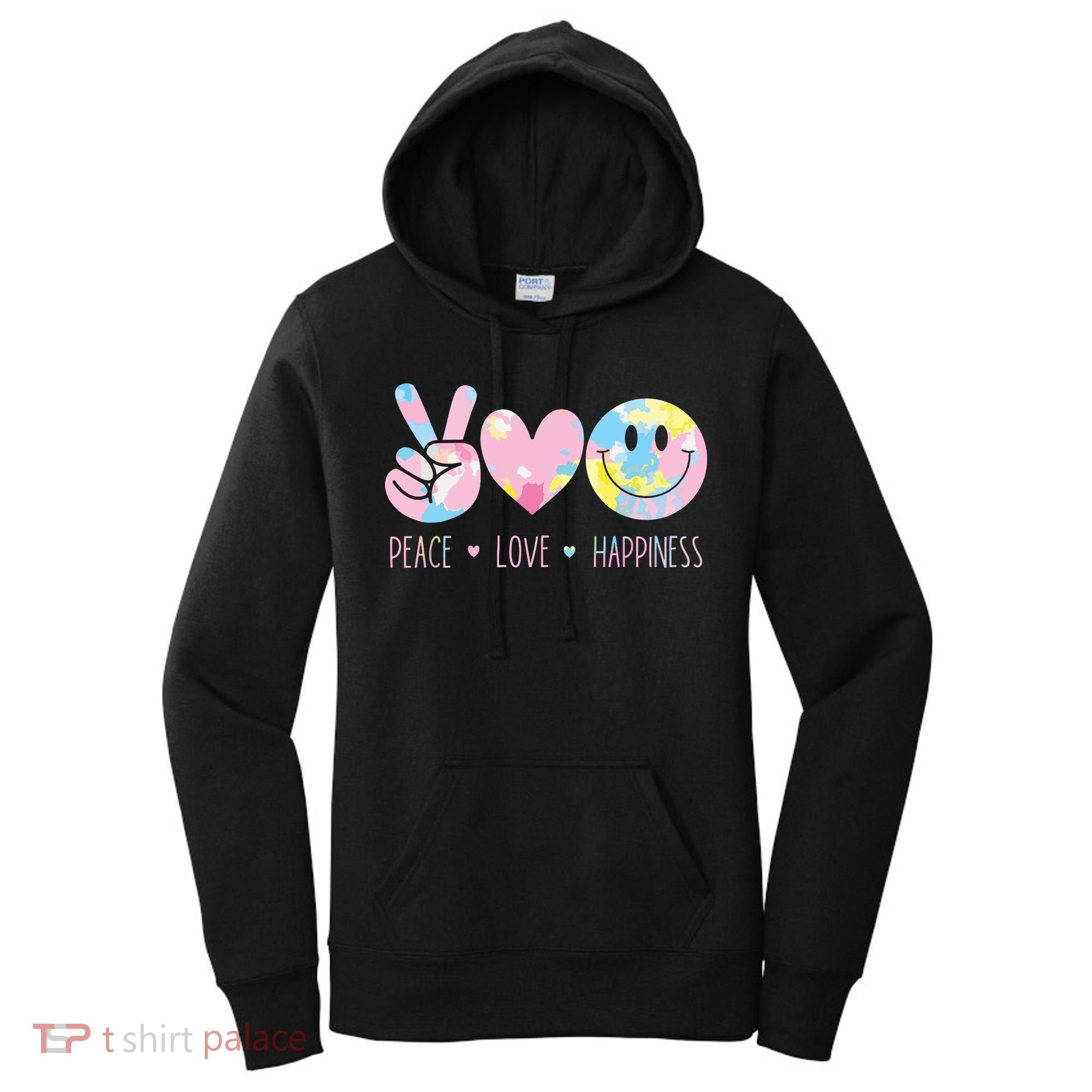 Peace Love Happiness Rainbow Tie Dye Smile Face Cute Women's Hoodie