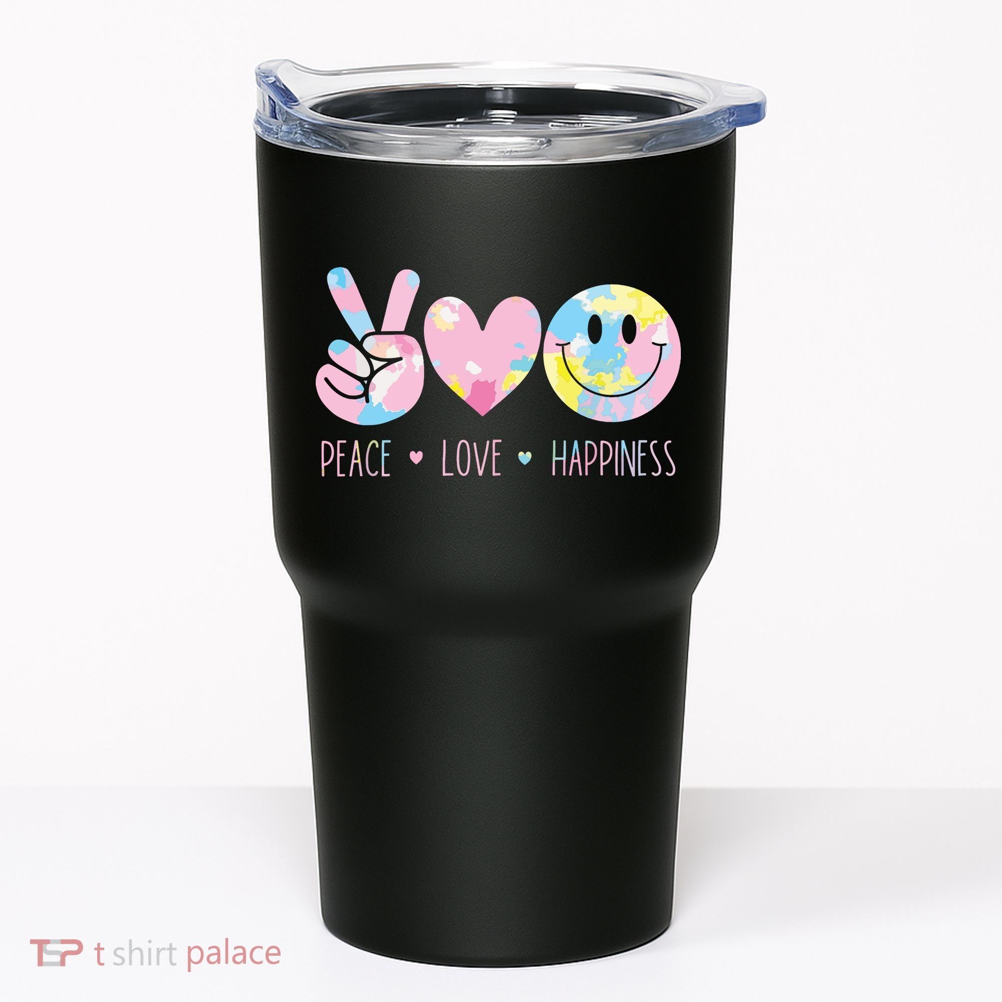 Peace Love Happiness Rainbow Tie Dye Smile Face Cute Tumbler