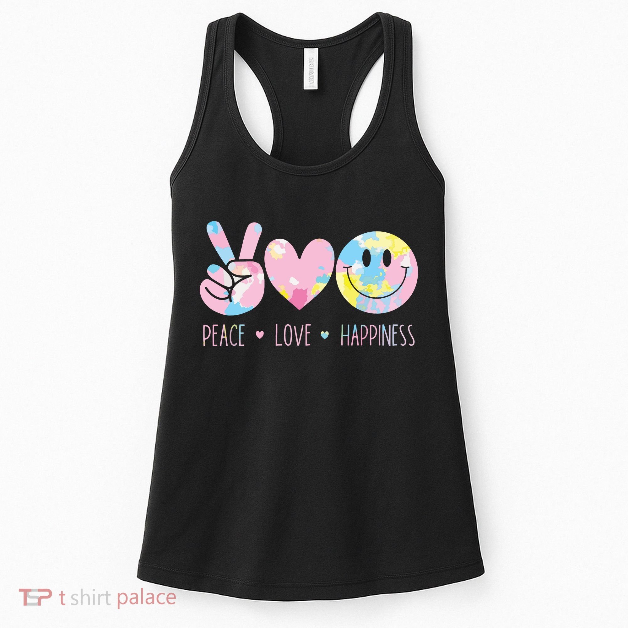 Peace Love Happiness Rainbow Tie Dye Smile Face Cute Women's Tank Top