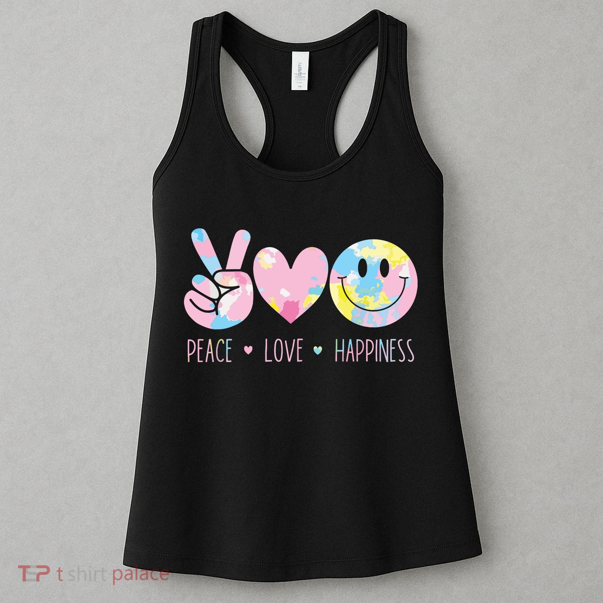 Peace Love Happiness Rainbow Tie Dye Smile Face Cute Women's Tank Top