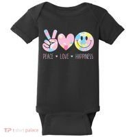 Peace Love Happiness Rainbow Tie Dye Smile Face Cute Baby Bodysuit thumb 0