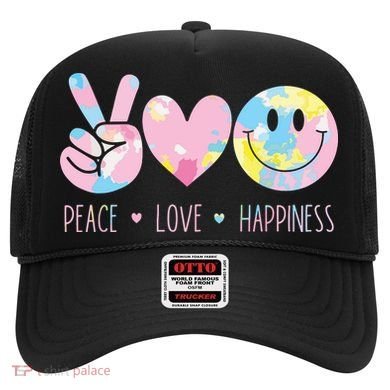 Peace Love Happiness Rainbow Tie Dye Smile Face Cute Hat