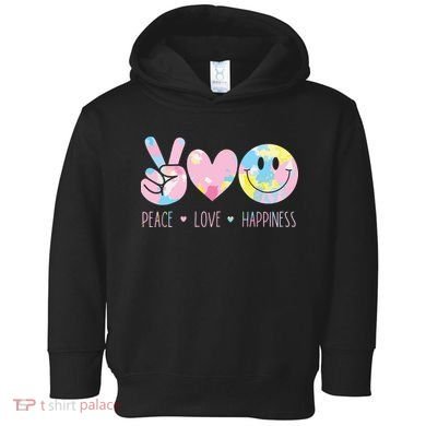 Peace Love Happiness Rainbow Tie Dye Smile Face Cute Toddler Hoodie