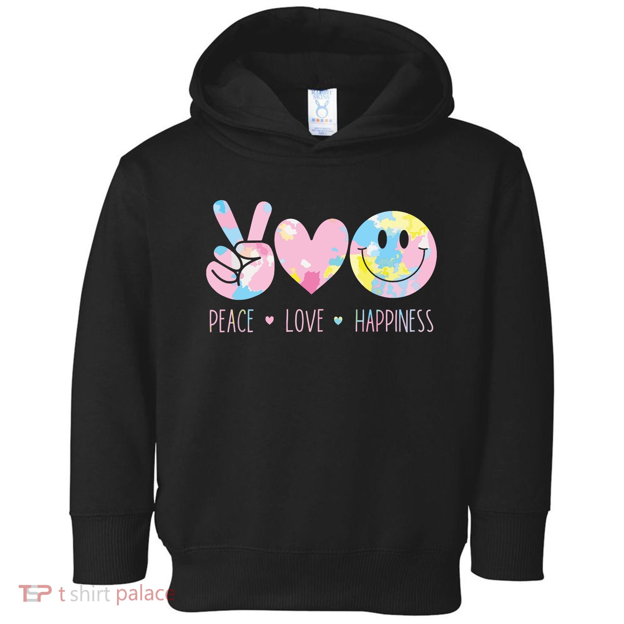 Peace Love Happiness Rainbow Tie Dye Smile Face Cute Toddler Hoodie