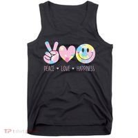 Peace Love Happiness Rainbow Tie Dye Smile Face Cute Tank Top thumb 0