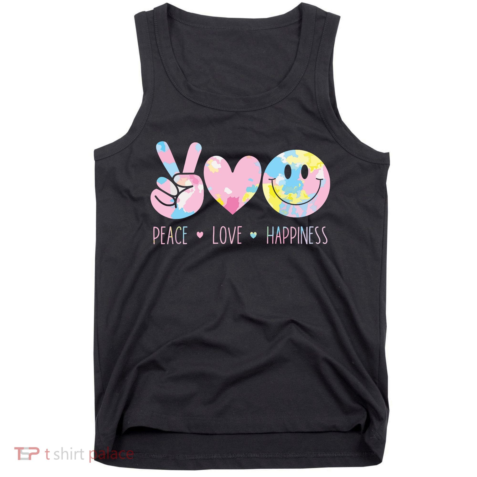 Peace Love Happiness Rainbow Tie Dye Smile Face Cute Tank Top