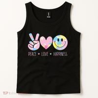 Peace Love Happiness Rainbow Tie Dye Smile Face Cute Tank Top thumb 2