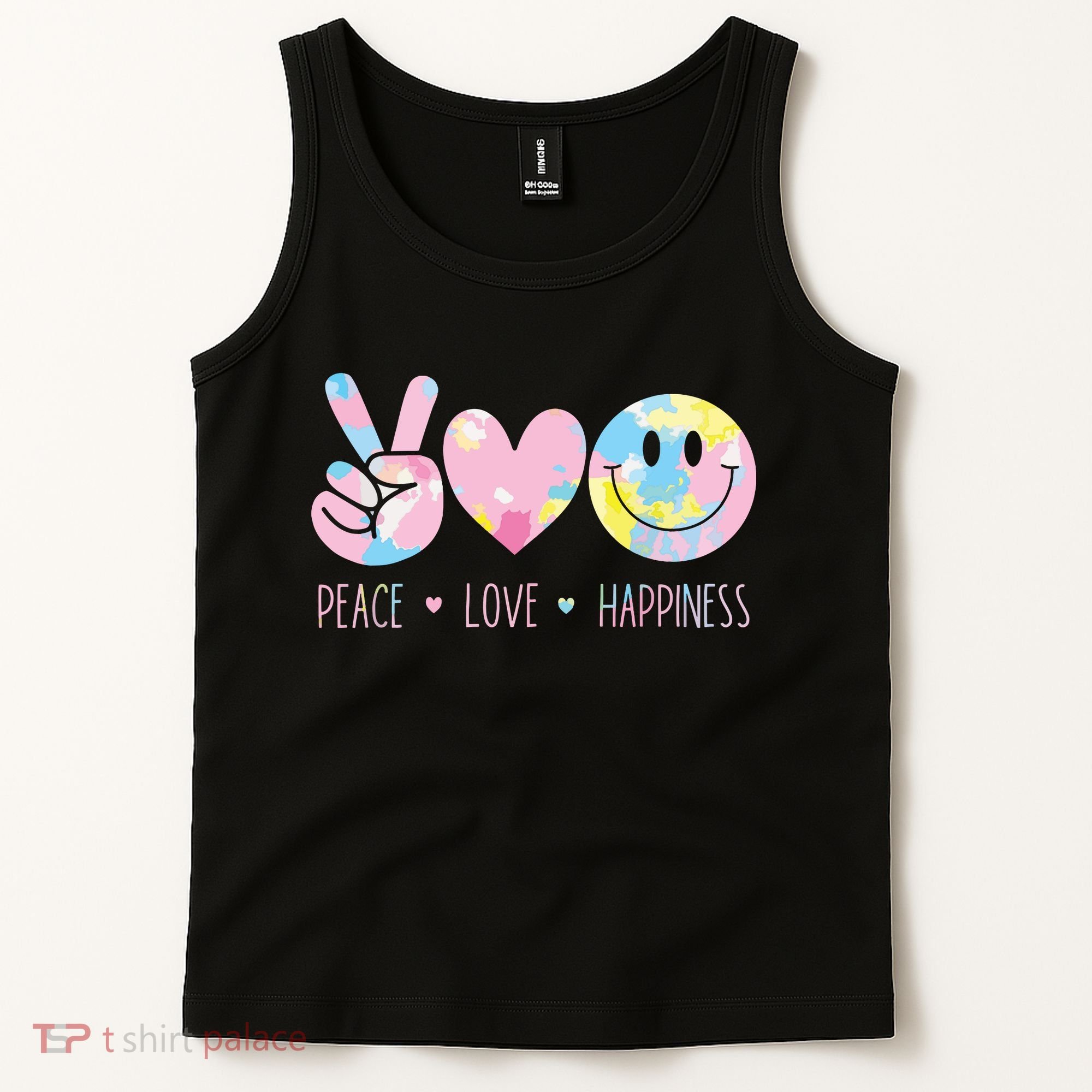 Peace Love Happiness Rainbow Tie Dye Smile Face Cute Tank Top