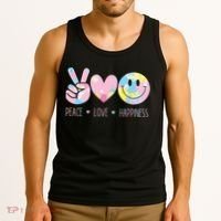 Peace Love Happiness Rainbow Tie Dye Smile Face Cute Tank Top thumb 3