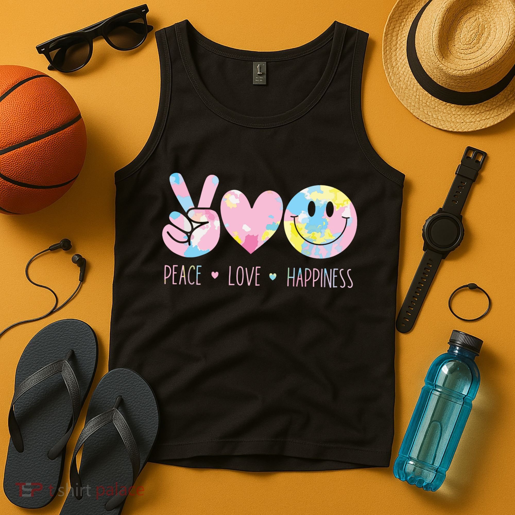 Peace Love Happiness Rainbow Tie Dye Smile Face Cute Tank Top