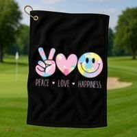 Peace Love Happiness Rainbow Tie Dye Smile Face Cute Golf Towel thumb 1