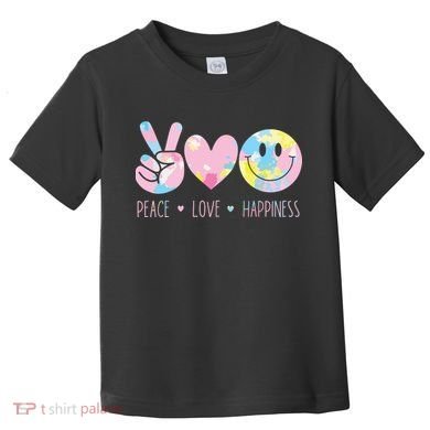 Peace Love Happiness Rainbow Tie Dye Smile Face Cute Toddler T-Shirt