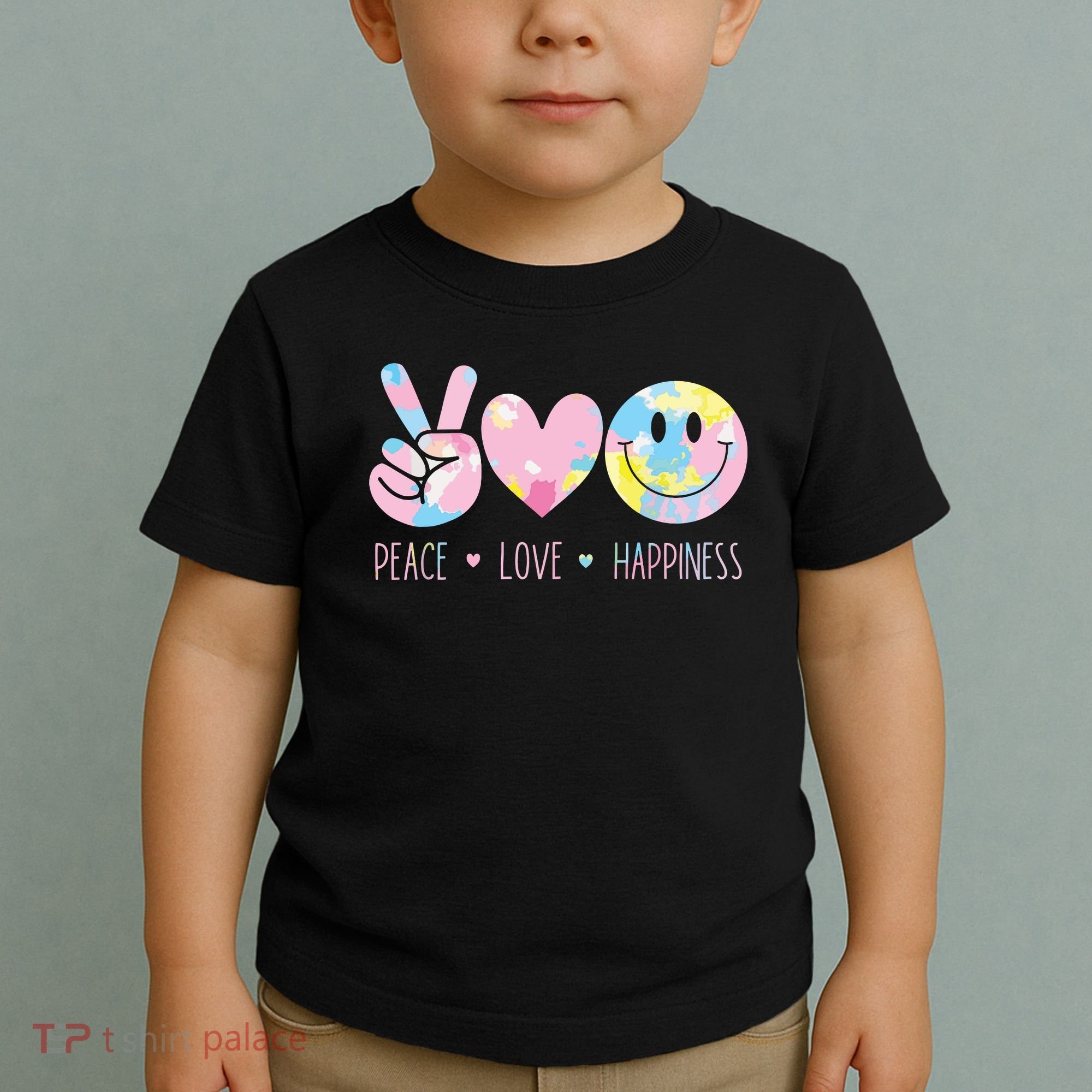 Peace Love Happiness Rainbow Tie Dye Smile Face Cute Toddler T-Shirt