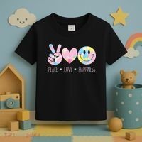 Peace Love Happiness Rainbow Tie Dye Smile Face Cute Toddler T-Shirt thumb 3