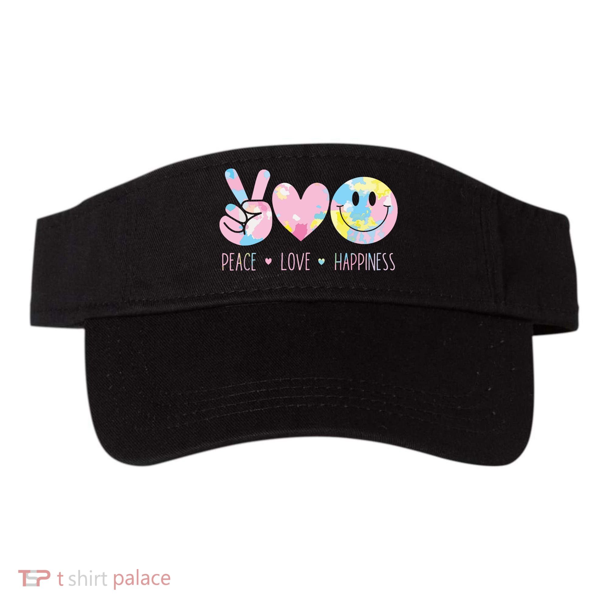 Peace Love Happiness Rainbow Tie Dye Smile Face Cute Visor