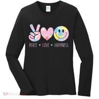 Peace Love Happiness Rainbow Tie Dye Smile Face Cute Women's Long Sleeve Shirt thumb 0