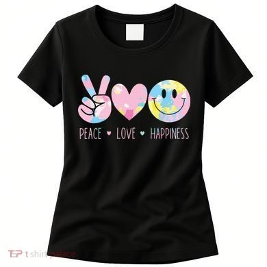 Peace Love Happiness Rainbow Tie Dye Smile Face Cute Women's T-Shirt