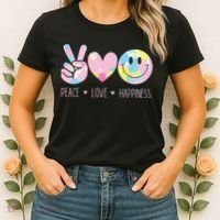 Peace Love Happiness Rainbow Tie Dye Smile Face Cute Women's T-Shirt thumb 2