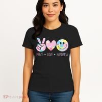 Peace Love Happiness Rainbow Tie Dye Smile Face Cute Women's T-Shirt thumb 4