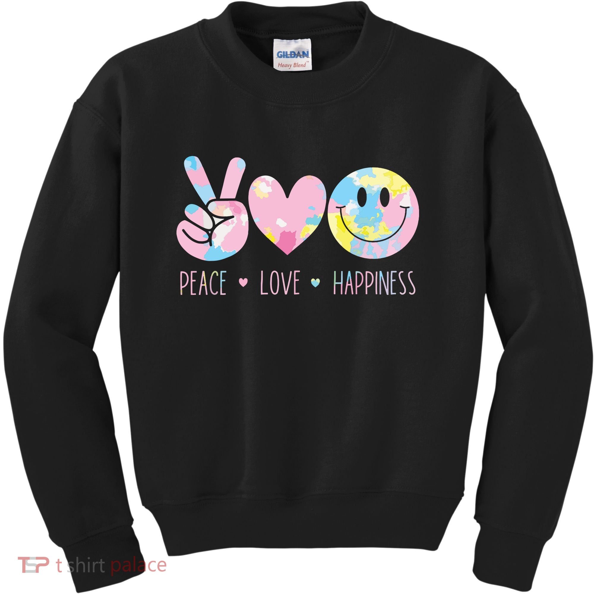 Peace Love Happiness Rainbow Tie Dye Smile Face Cute Kids Sweatshirt