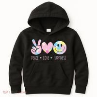 Peace Love Happiness Rainbow Tie Dye Smile Face Cute Kids Hoodie thumb 0