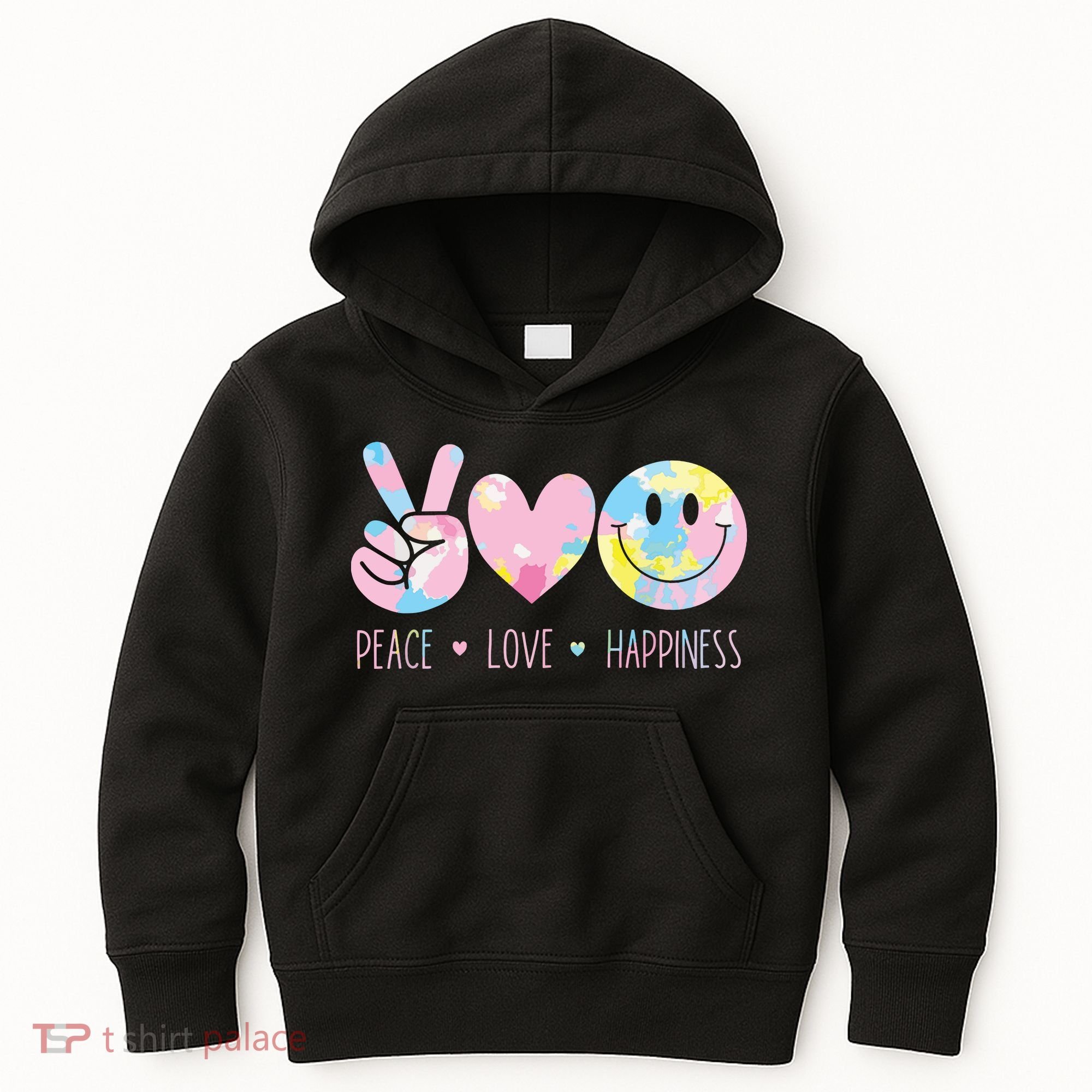 Peace Love Happiness Rainbow Tie Dye Smile Face Cute Kids Hoodie